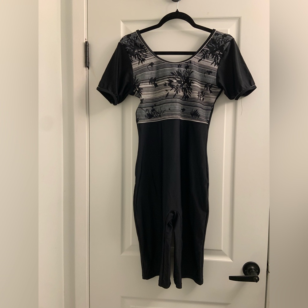 Black and Gray Bodycon One Piece with Scoop Neck